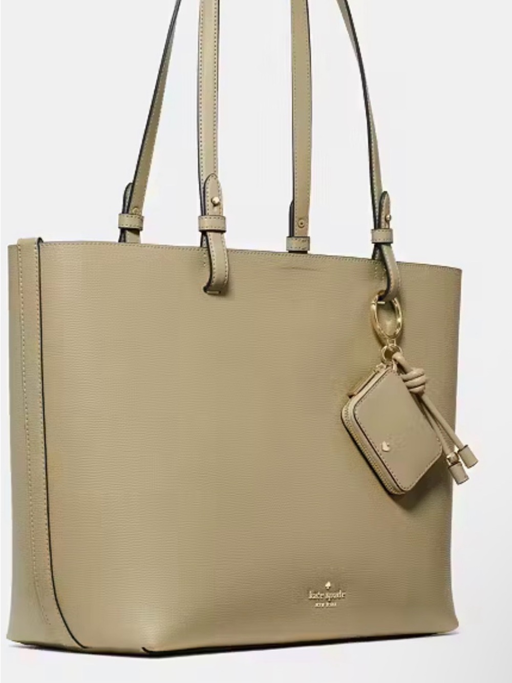 kate spade Olive-Tone Leather Tote with Charm Pouch